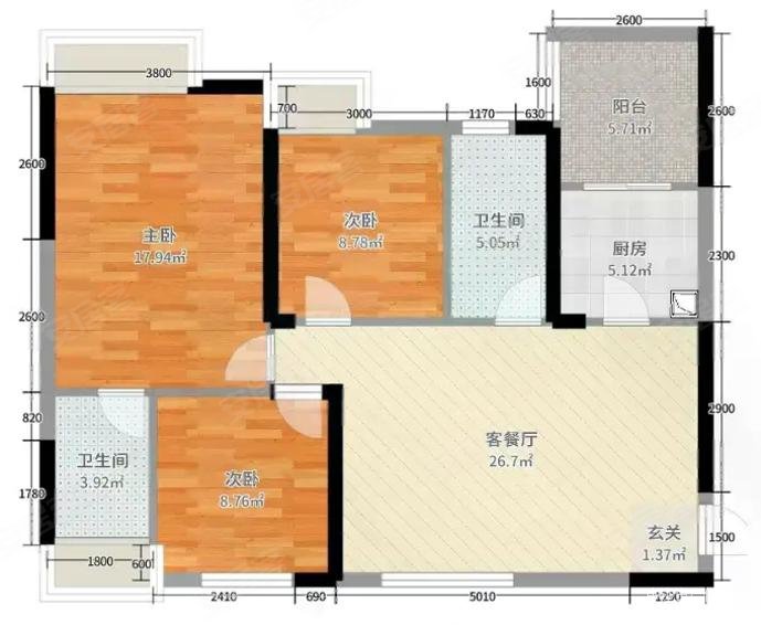 朝南!采光充足,丛树家园二手房,98万,3室2厅,2卫,113.