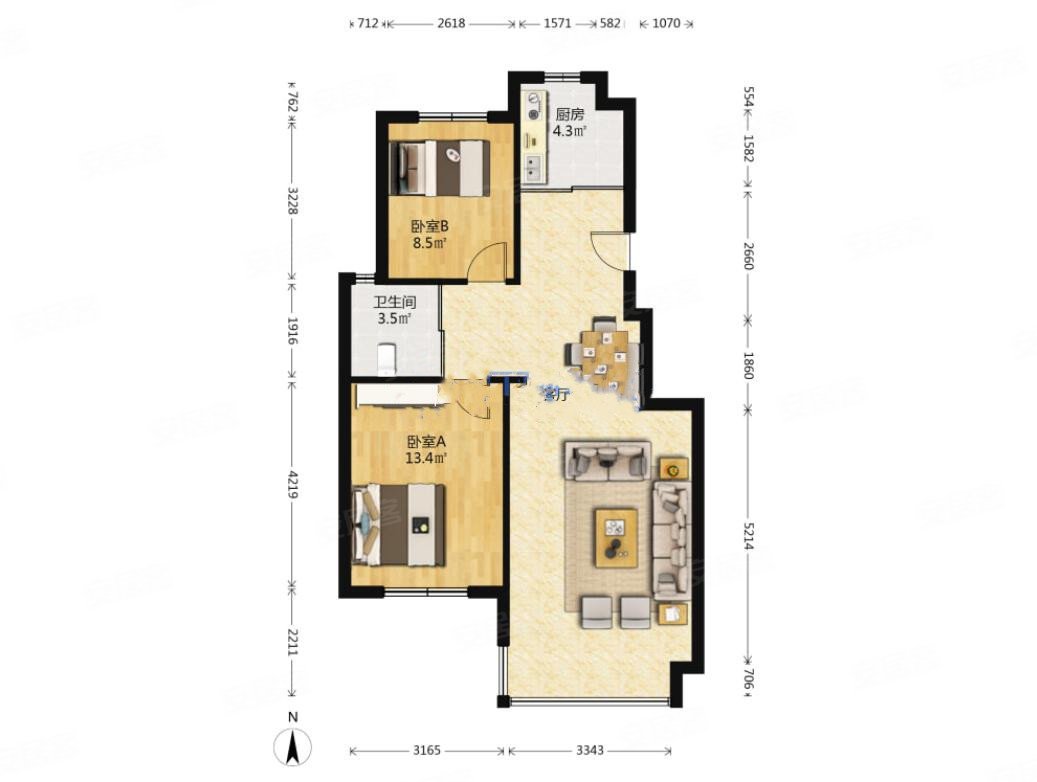 两居 精装可拎包入住 中间楼层 临地铁,福佳绿都二手房,190万,2室2厅