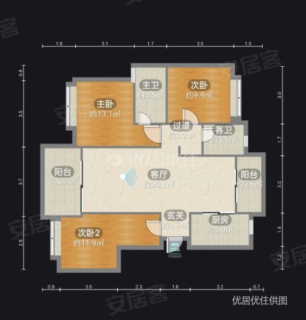 中交中央公园悦颂3室2厅1卫109㎡南北154万