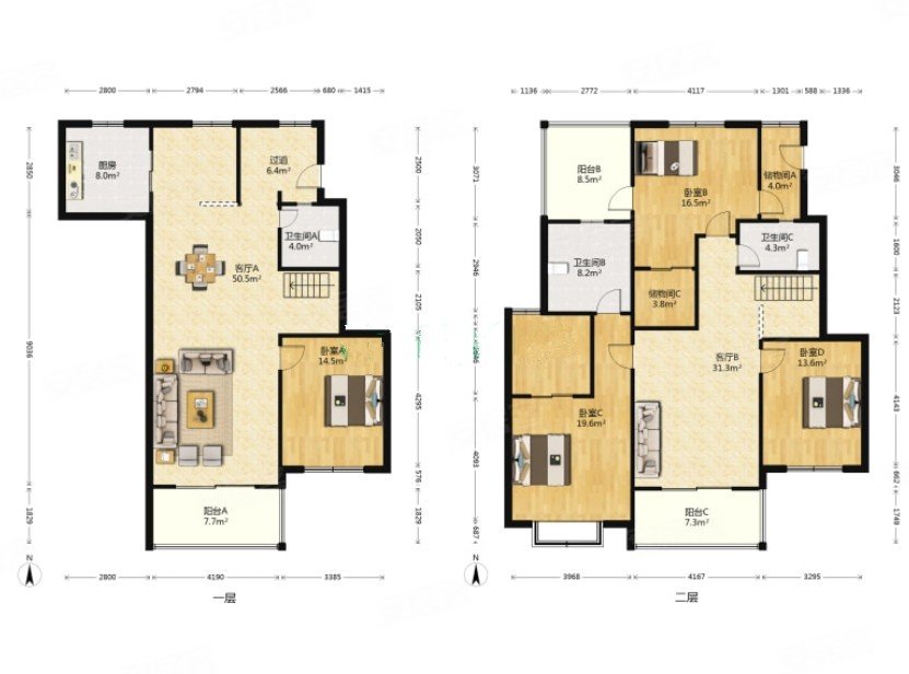 东方丽都4室2厅3卫176.56㎡南北650万