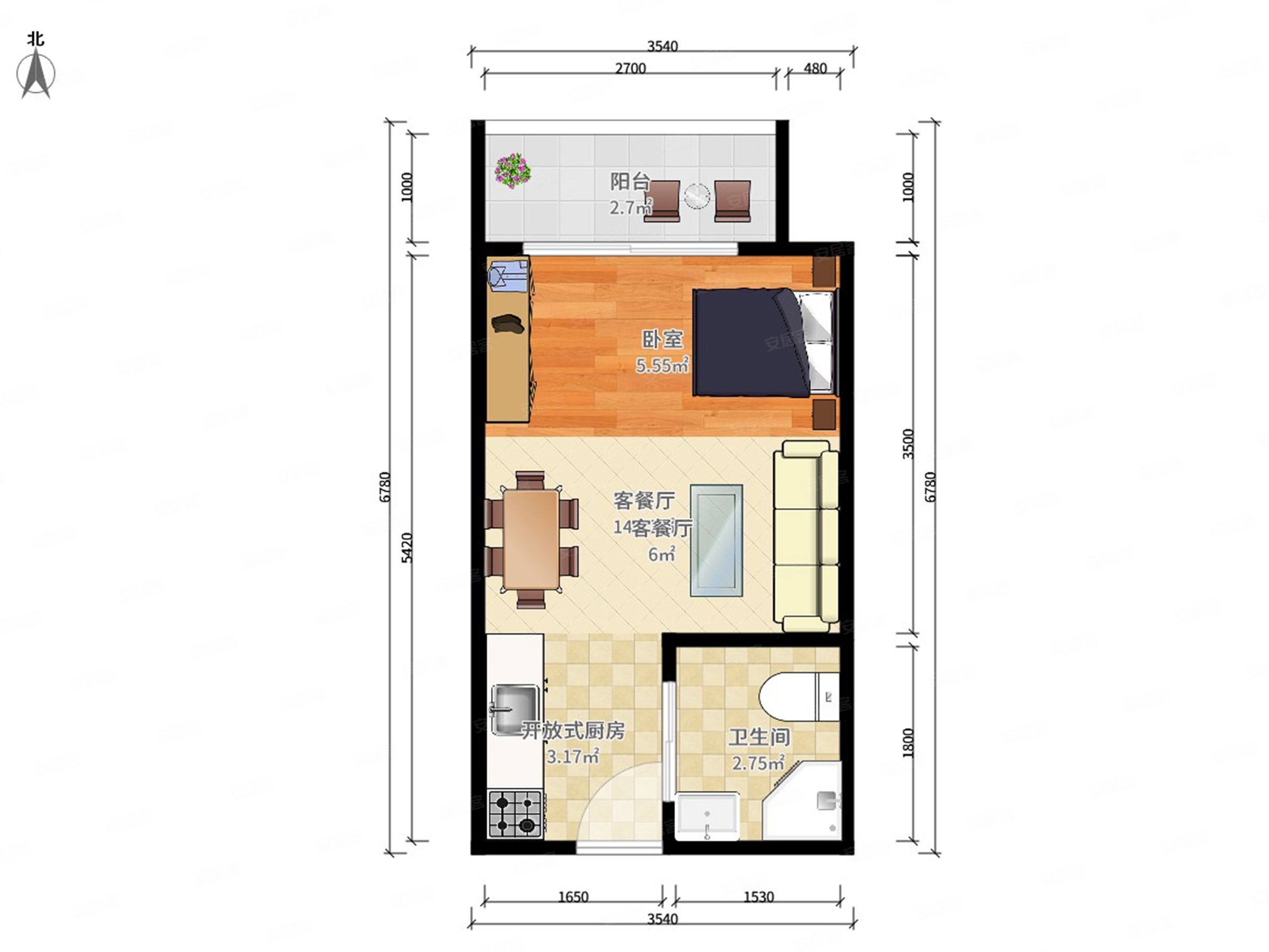 公寓户型图 一室户图片