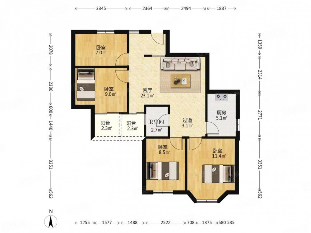 电视台小区(天河)4室1厅1卫85㎡南380万