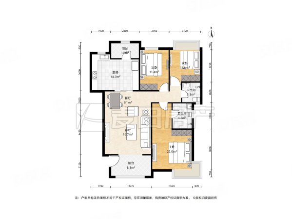 鸿坤花语墅3室1厅2卫152.4㎡南北1750万