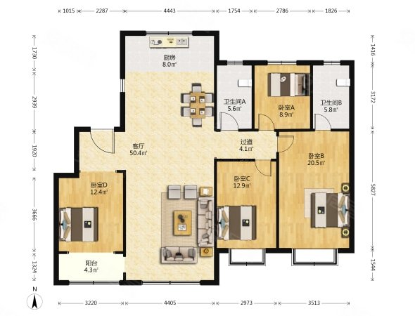 高创开发浞河自然景区近洋房好楼层四室双卫h户型