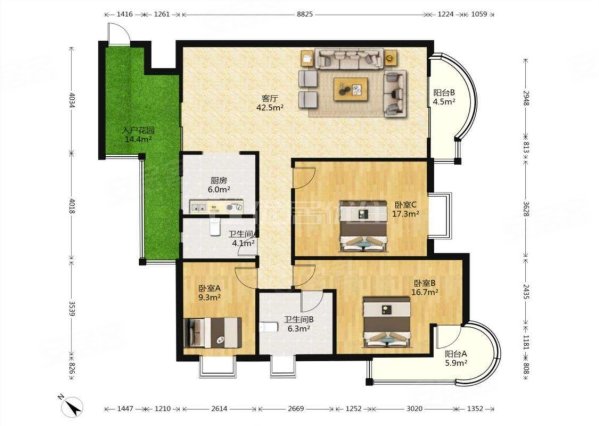 盛世花城3室2厅2卫136.15㎡东南245万