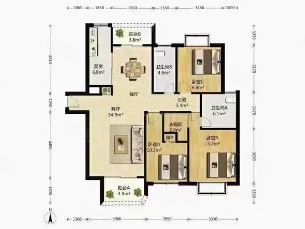 和顺静天府3室2厅2卫105㎡南北78万