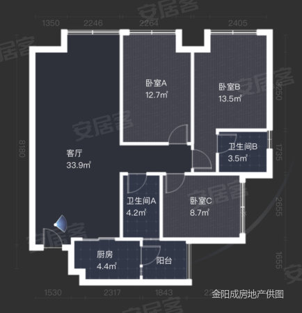 蓝润ISC3室2厅2卫98.54㎡南北200万