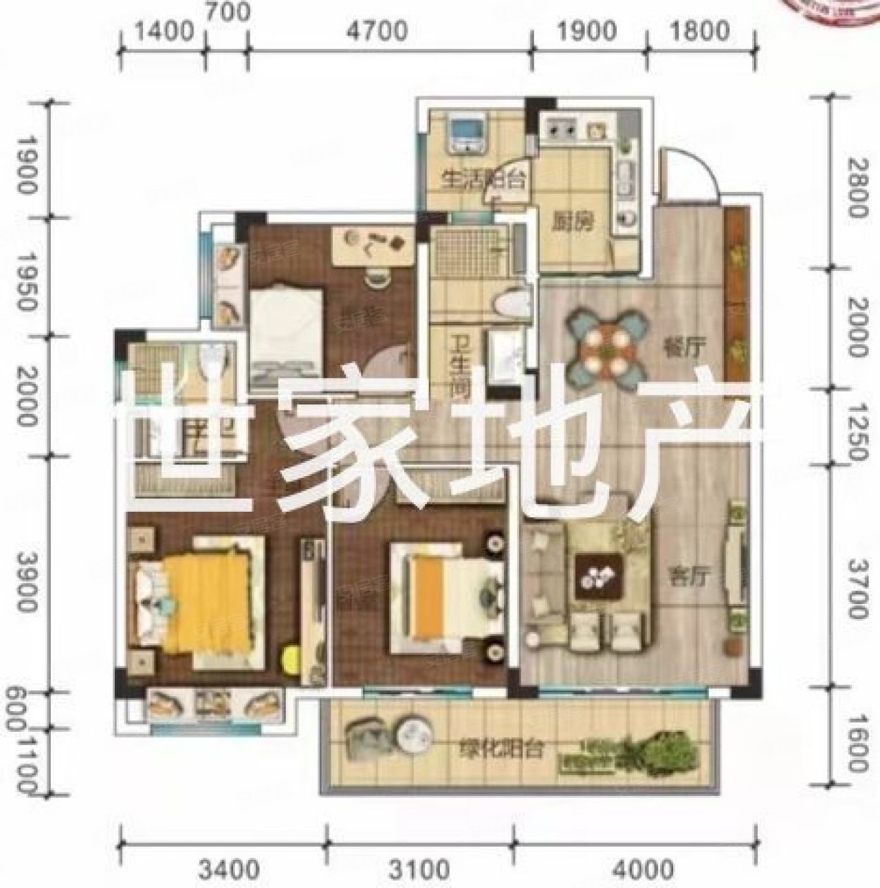 碧桂园公园上城3室2厅2卫106㎡南北60万