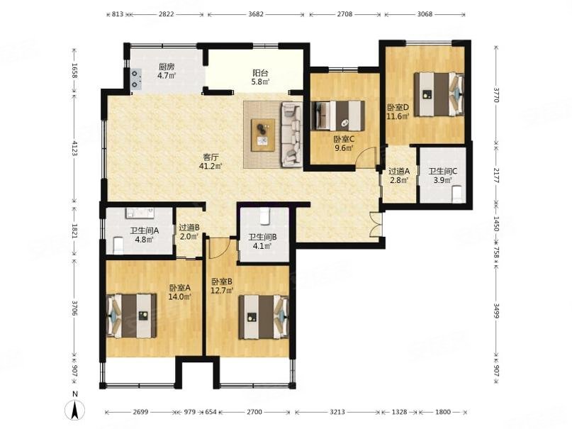 玉兰湾四居室中间楼层采光视野好