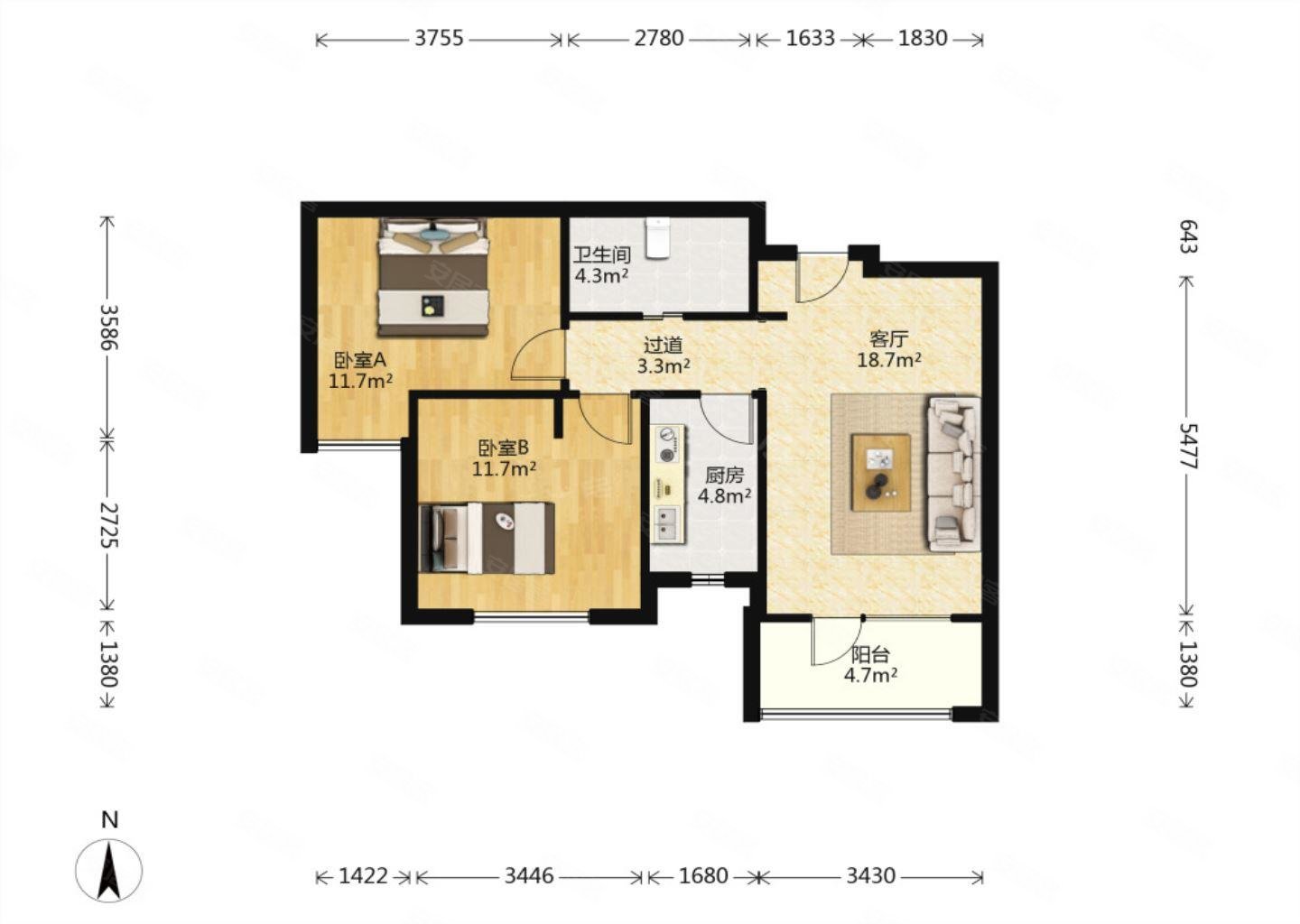 一线湖景万科红郡大2房精装产证满五