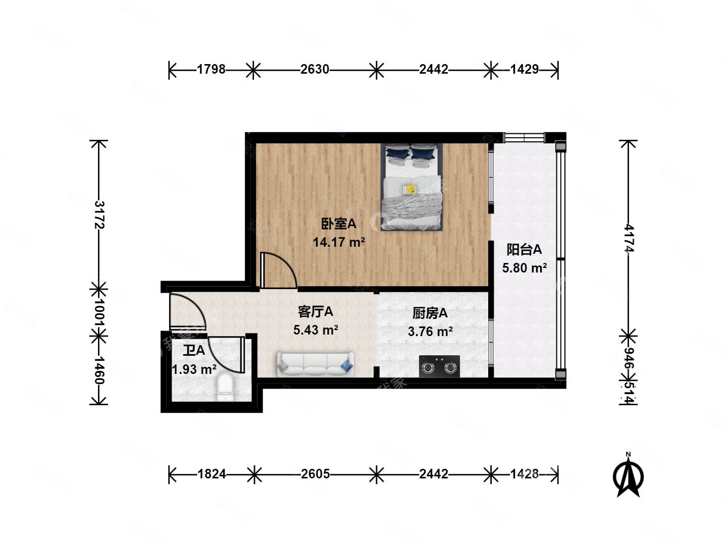 西便门东里1室1厅1卫42.67㎡东430万