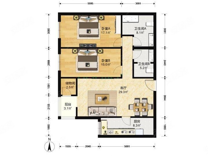 华亭嘉园2室2厅2卫134㎡西1099万