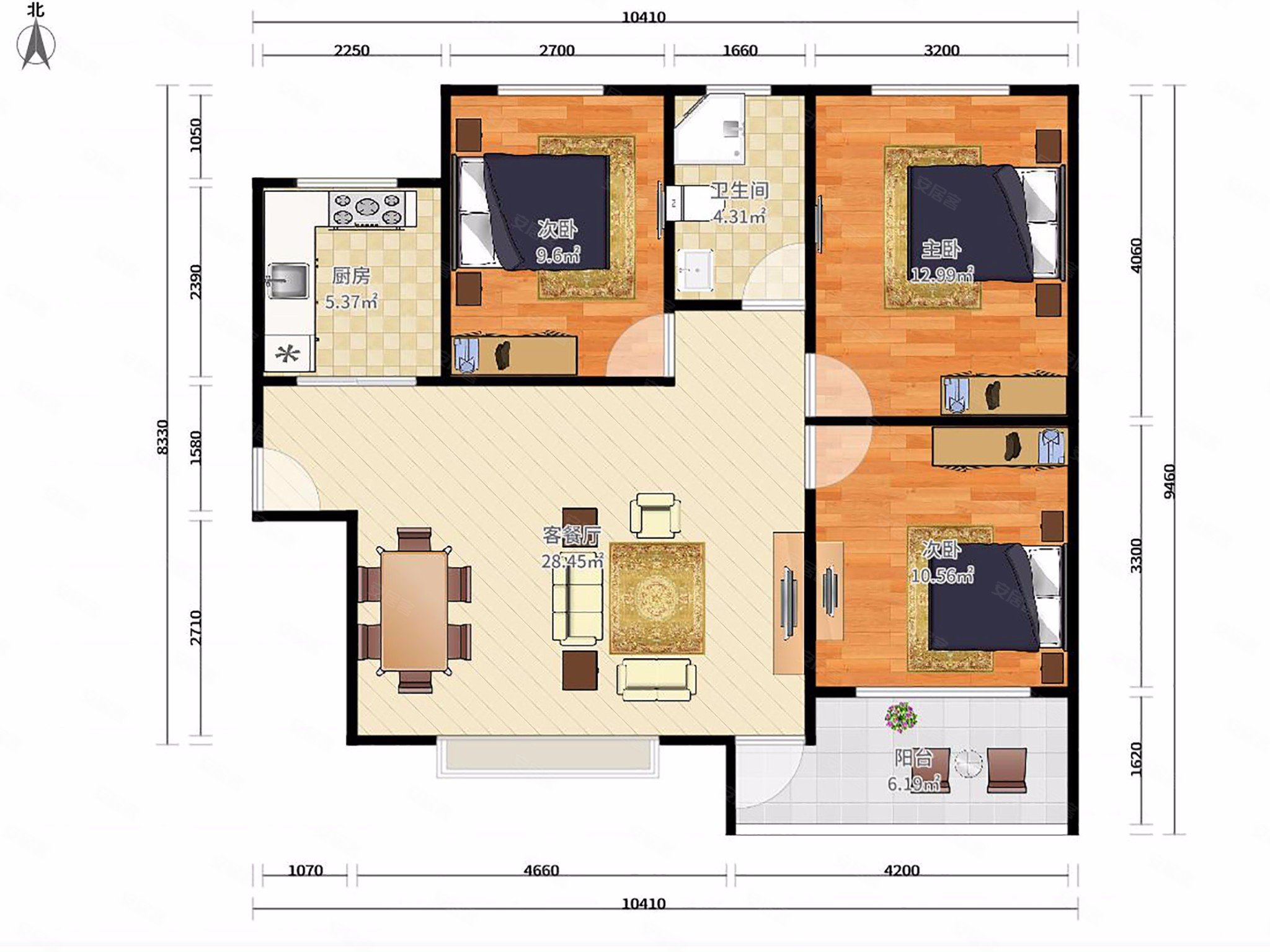 恒大绿洲花园3室2厅1卫91.14㎡南200万