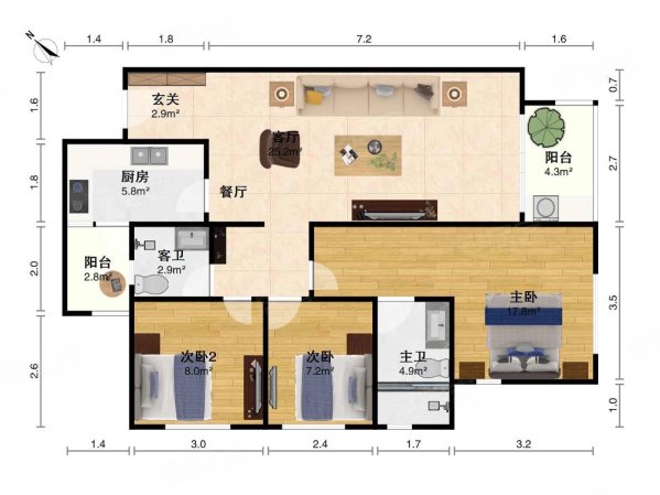 万科翡翠公园3室2厅2卫94.6㎡西195万