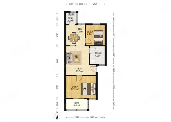 明德门南东区2室1厅1卫65㎡南北55万