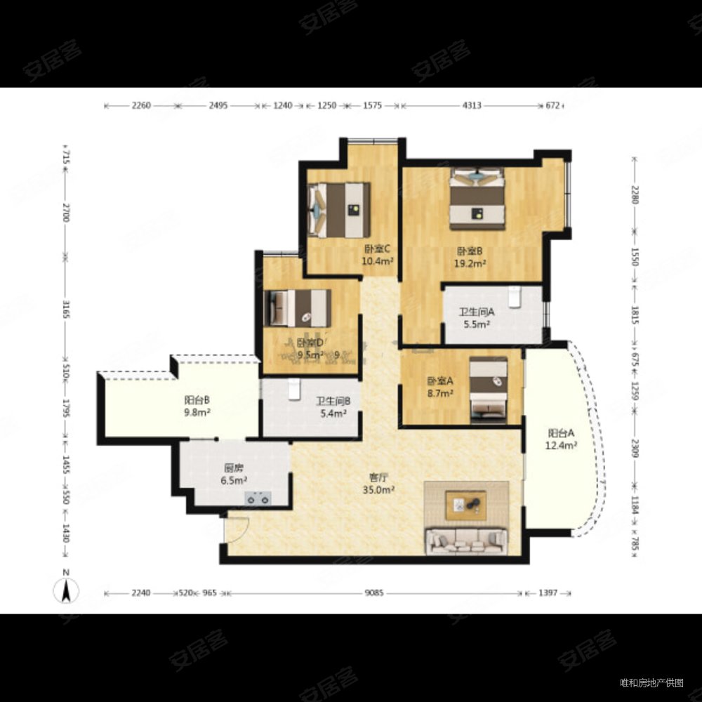 简阳河东新区峰景里全临江套四拎包入住,家具家电齐全,视野好