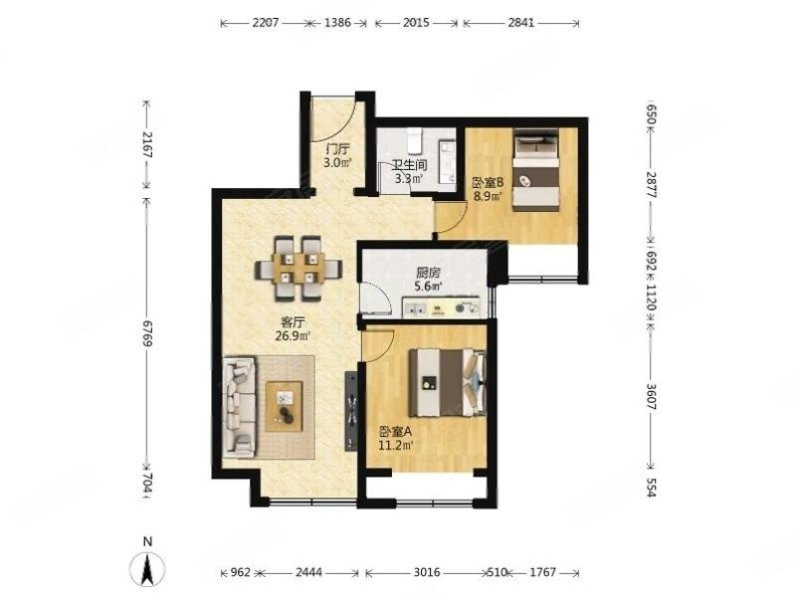 江南府2室2厅1卫82.26㎡南北450万