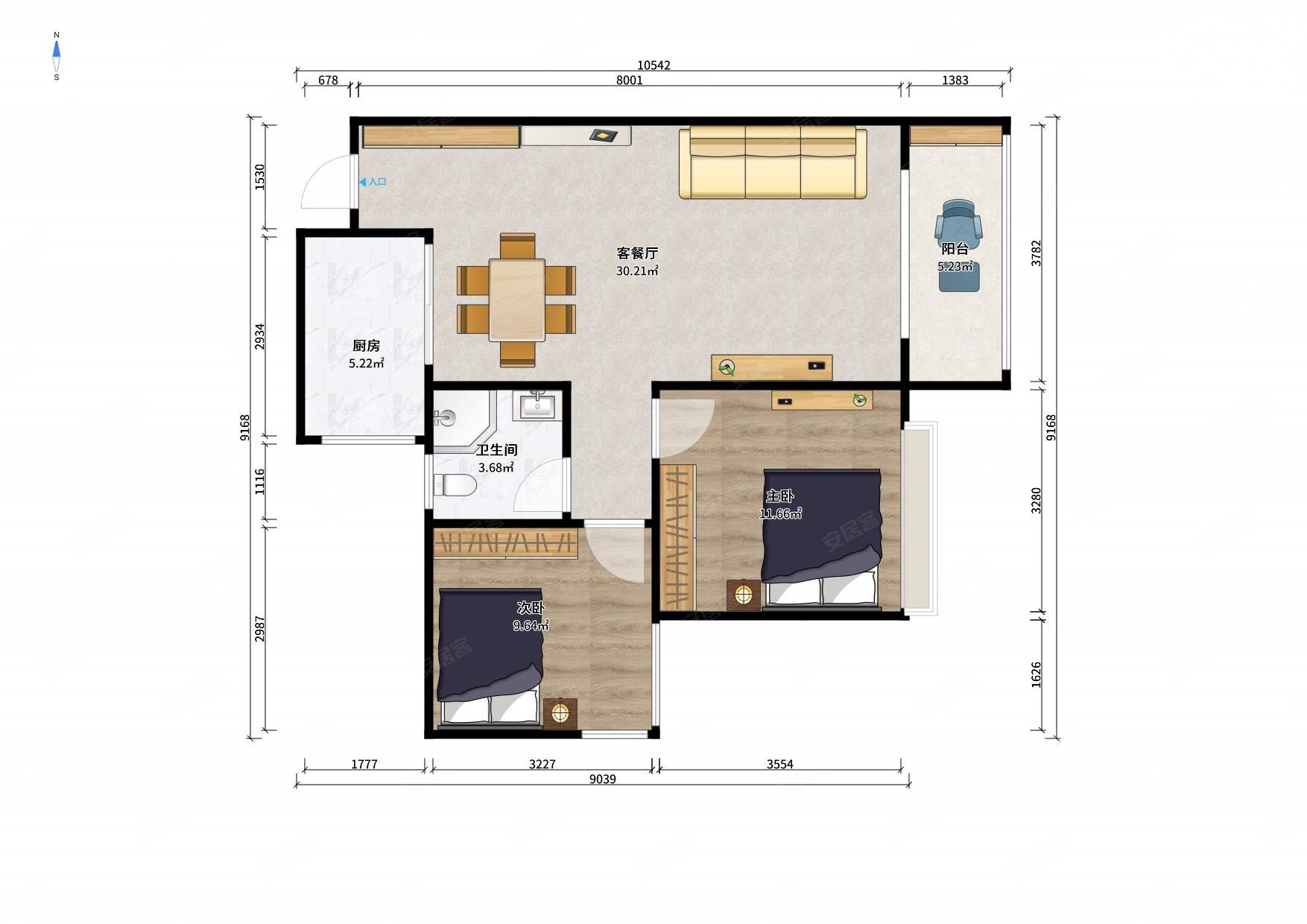 香榭国际装修套二温馨小家户型方正