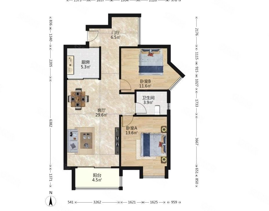 21世纪国际公寓(西区56-68)2室2厅1卫90.48㎡南235万