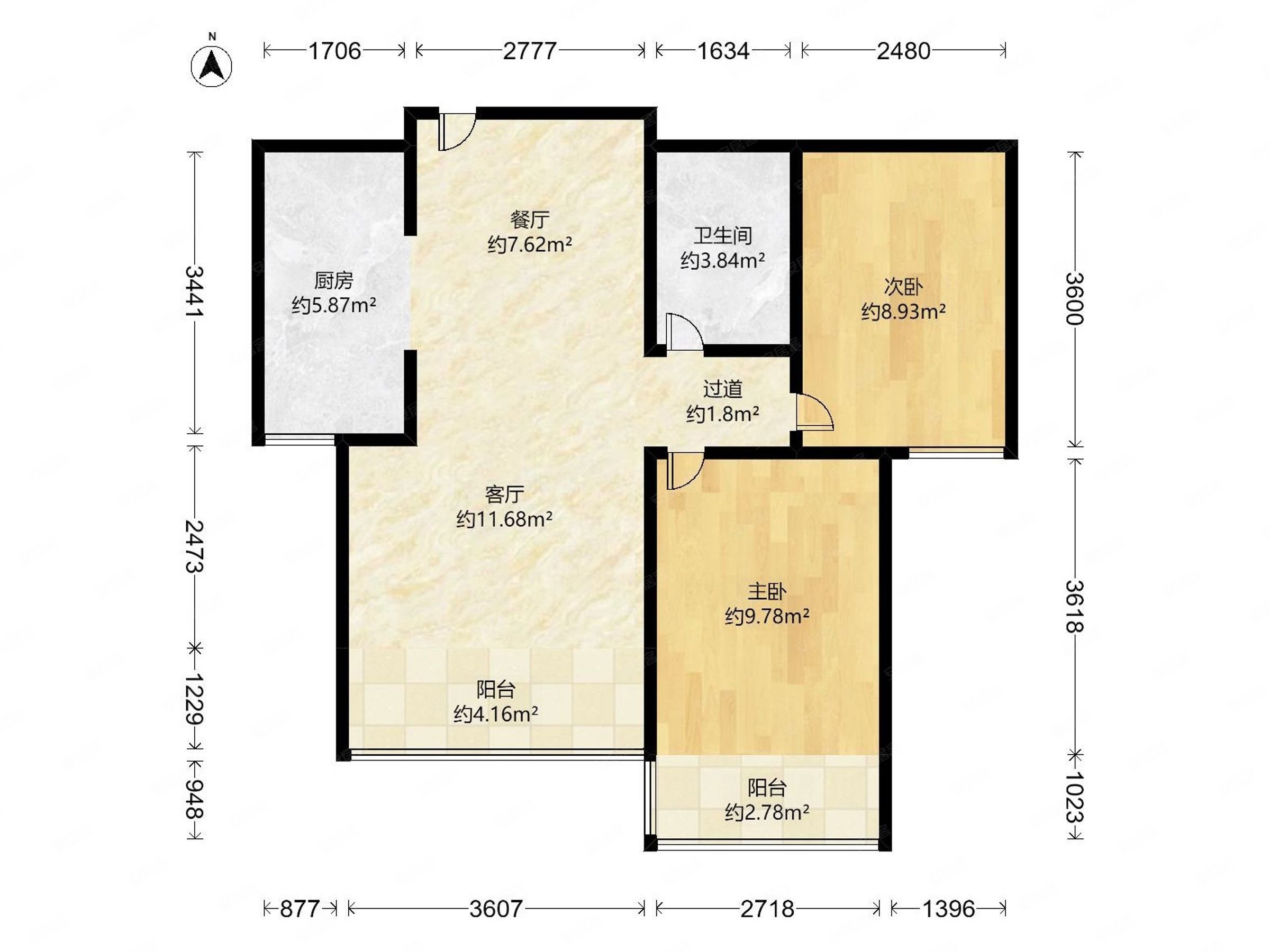 地铁口旁 全阳户型 精装修 十三中,富瀛苏园南区二手房,95万,2室2厅,1