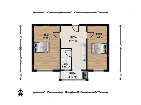 程林里2室1厅1卫57.06㎡南79.8万