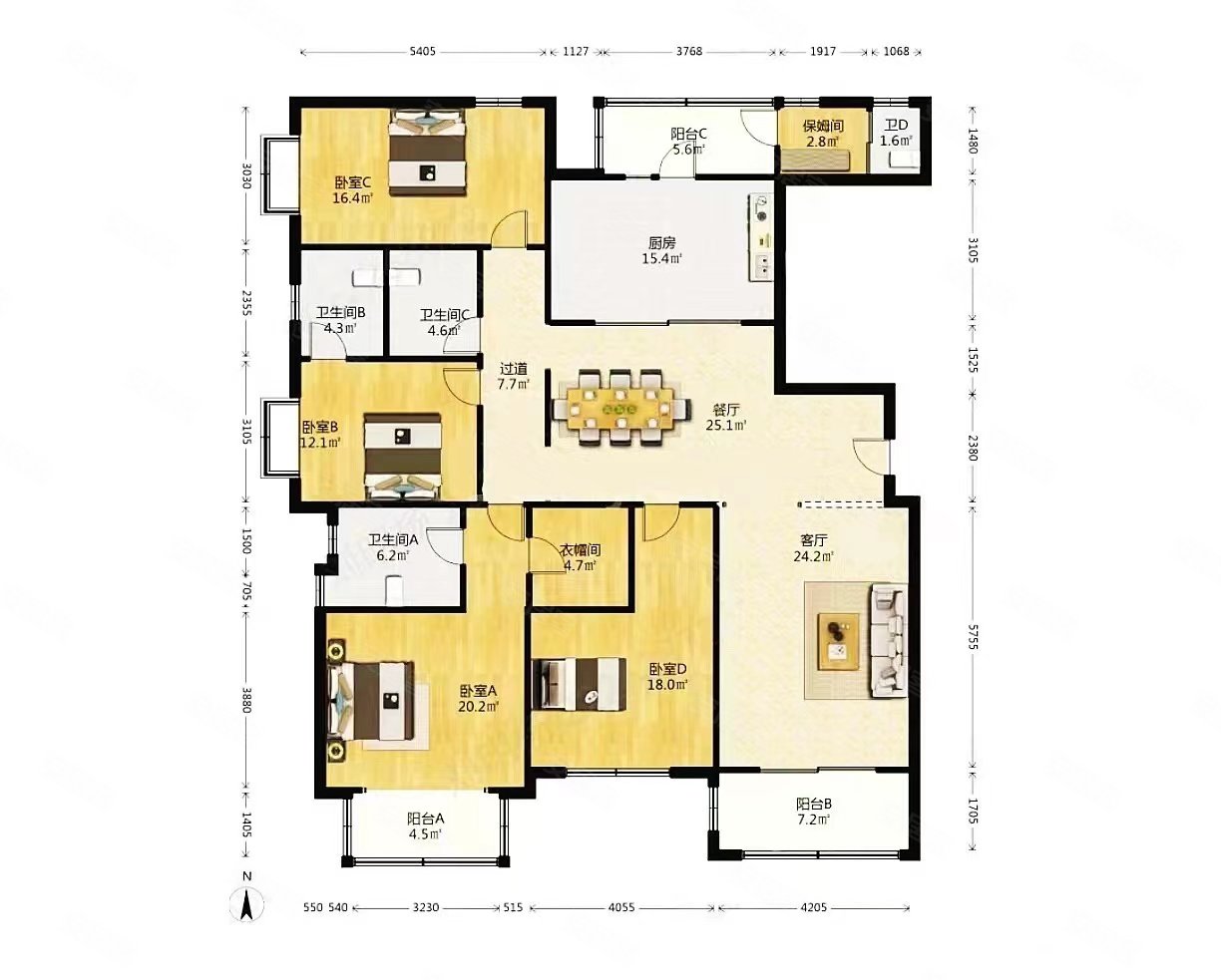 远中风华园(公寓住宅)4室2厅4卫222.42㎡南北3980万