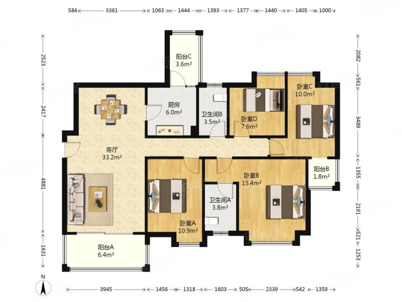 岭南新世界4室2厅2卫125.69㎡南535万