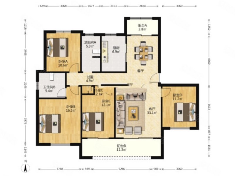 龙信御园 一楼带院子 172平.358万!精装未住过.满2年