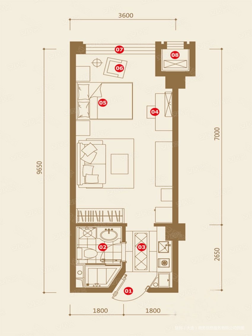 汇邦公寓1室1厅1卫45.24㎡南205万