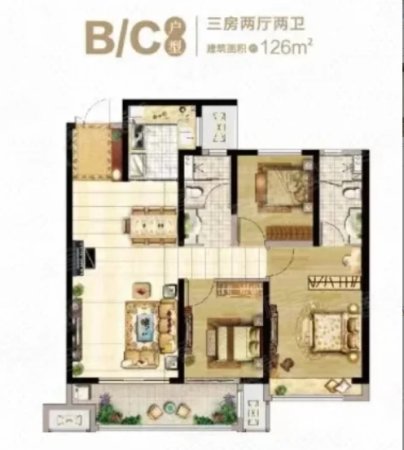 吾悦首府3室2厅2卫124.31㎡南北149万