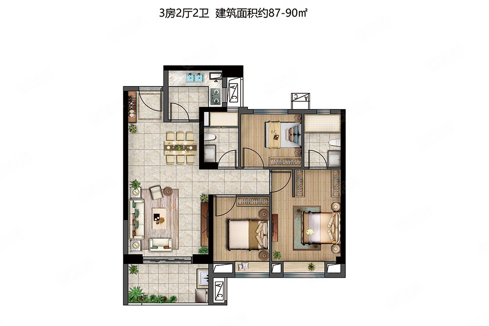 金茂阳光城檀悦3室2厅2卫86.77㎡南北118万
