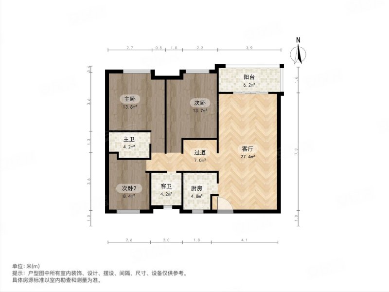新建城b6区3室2厅2卫107.65㎡南70万