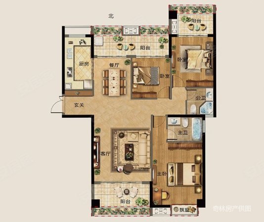 ECO状元府3室1厅2卫132㎡南北110万