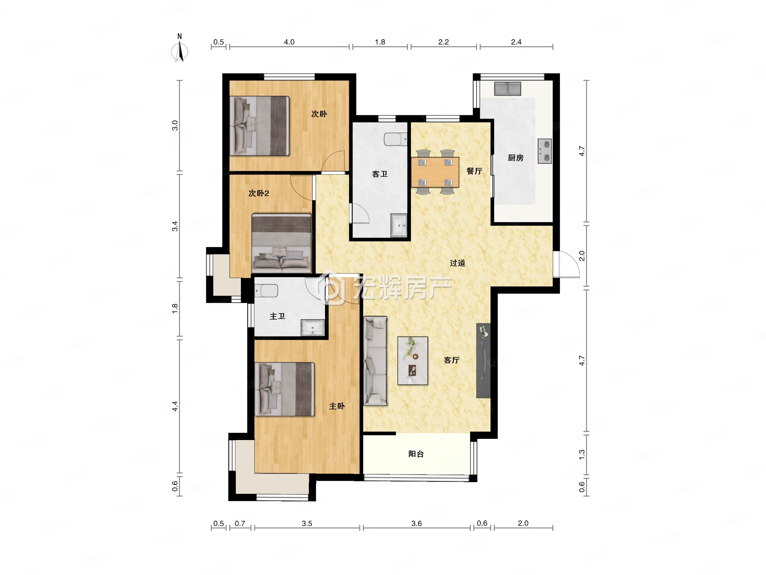 鸿运润园3室2厅2卫145.38㎡南北189万