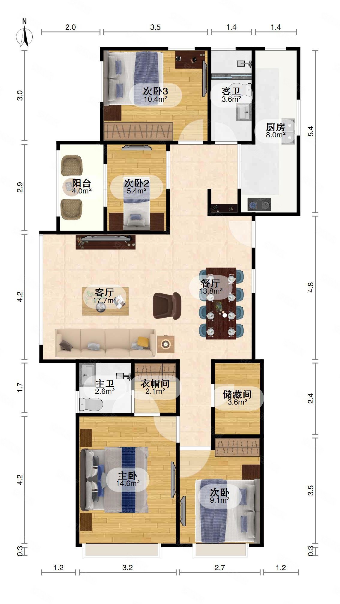 明园九龙湾4室2厅2卫141.42㎡南北285万