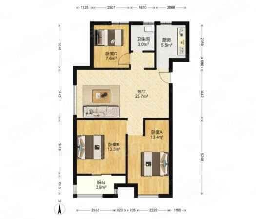 兴华苑(李沧)3室1厅1卫81.28㎡南北120万