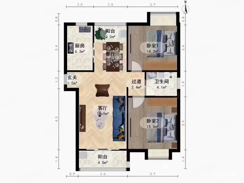 汇丰凯苑2室2厅1卫88.11㎡南北260万