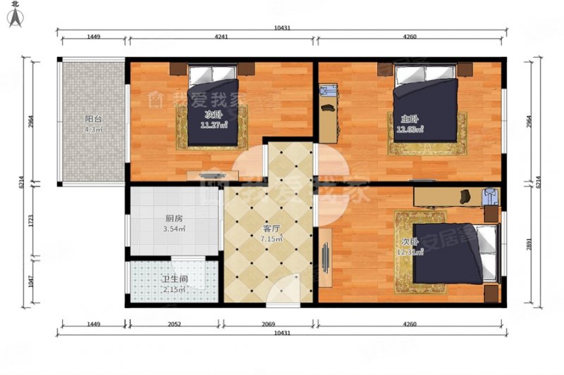 树德南里3室1厅1卫74.83㎡东西400万