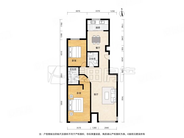 金隅丽港城2室2厅2卫114.12㎡南北1080万