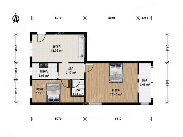 新华社皇亭子宿舍2室1厅1卫68.38㎡东西578万