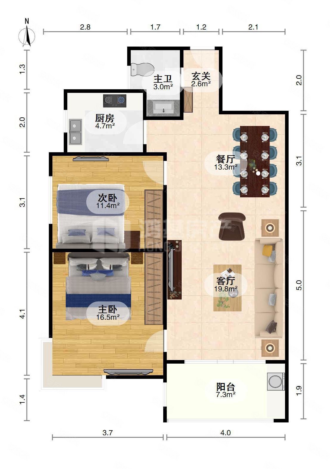 嘉合万世(青山湖)2室2厅1卫97.05㎡南北67万