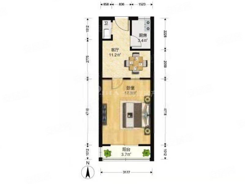 世茂精装单身公寓,朝南户型,阳光充足,设备齐全,拎包入住