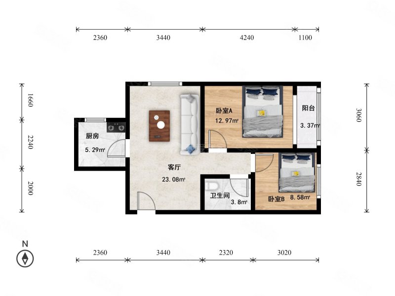 梅香街10号小区2室1厅1卫85㎡南北239万