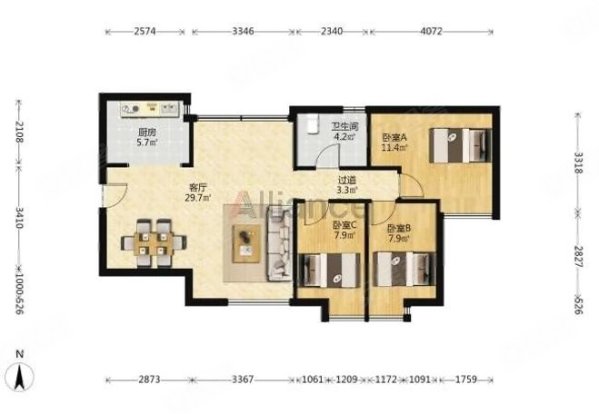 芳村花园3室2厅1卫96㎡南北242万