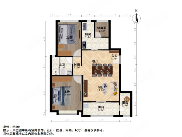 宝带熙岸花园3室2厅1卫89.4㎡南北175万