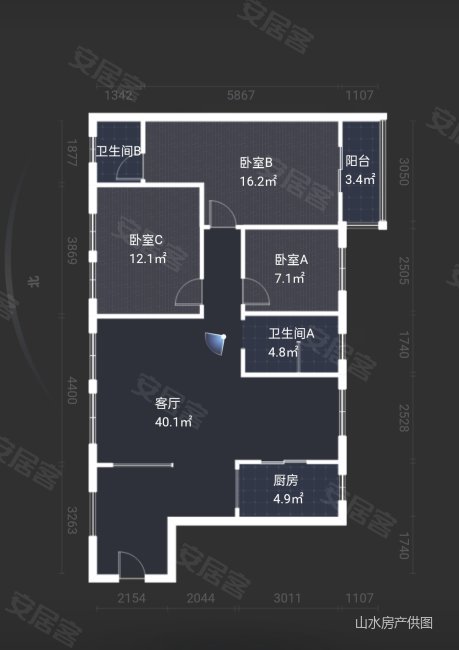 万紫千红3室2厅2卫121㎡南北88万