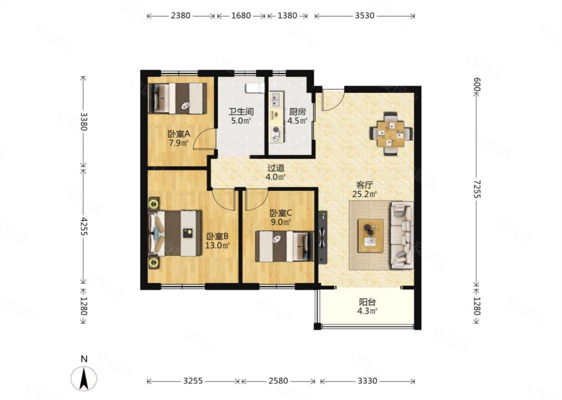 澳海澜庭3室2厅1卫98㎡南83万