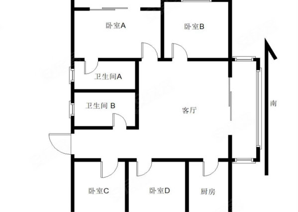 紫荆公馆4室2厅2卫132㎡南北185万