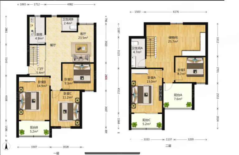 高新花苑五房两厅两卫 5楼跃6楼 跃层 居家精装修 有露台
