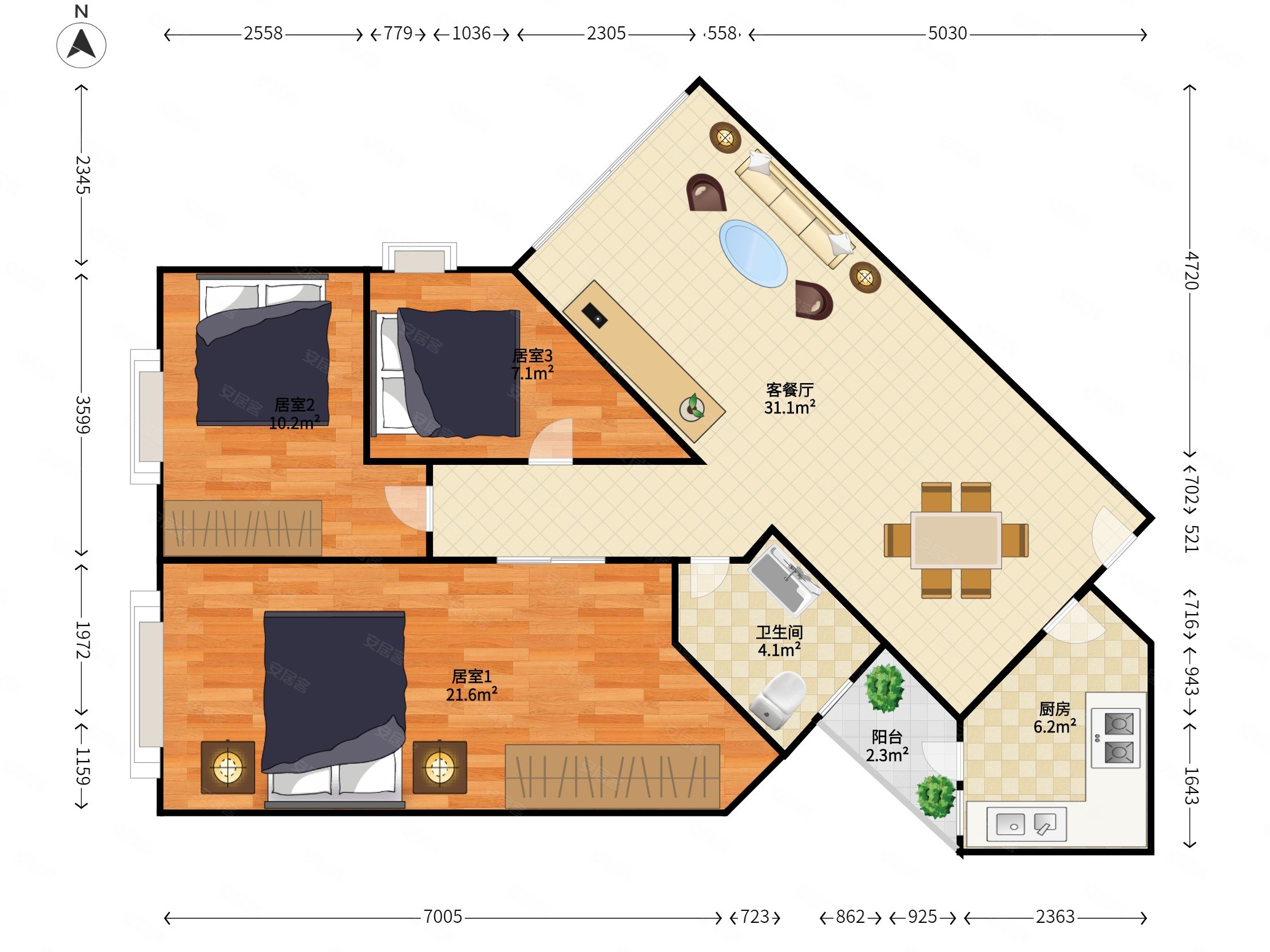 皇都广场3室2厅1卫108.38㎡西北0万